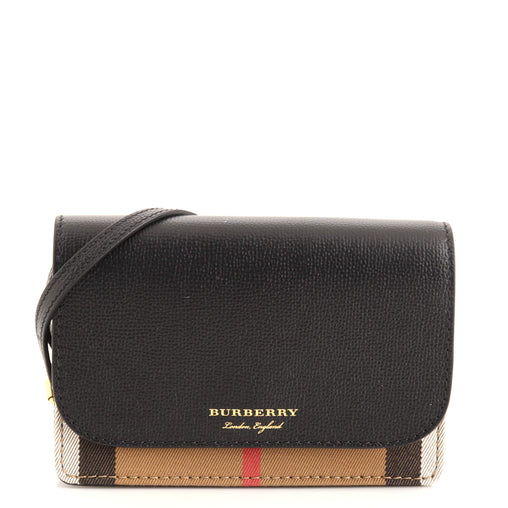 BURBERRY Hampshire Wallet on Chain Leather and House Check Canvas