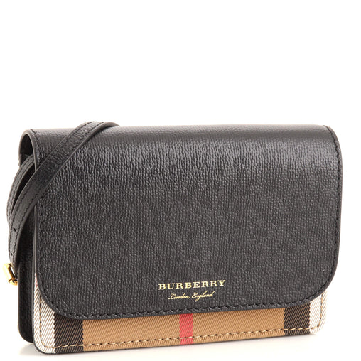 BURBERRY Hampshire Wallet on Chain Leather and House Check Canvas