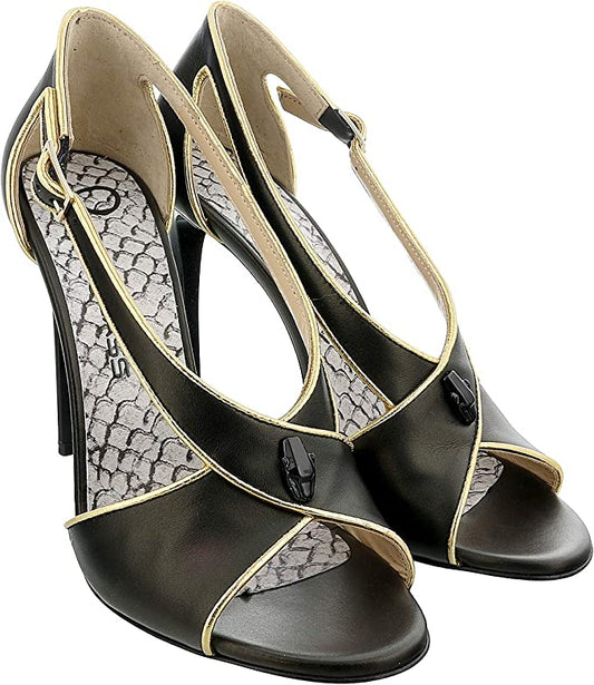 ROBERTO CAVALLI Class Black/Gold Criss Cross High Heel Sandal-6.5/7