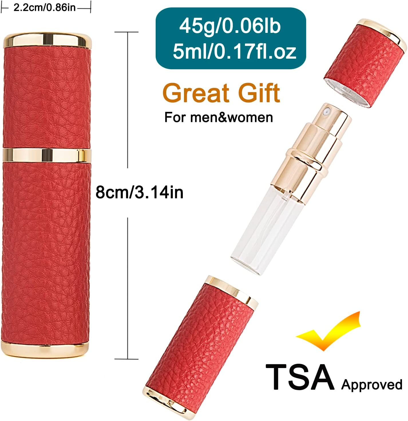 2Pcs Perfume Atomizer Bottle (5ML),Mini Refillable Empty Cologne Spray Bottle With Luxury Leather Case,for Travel Out Side Work Women and Men (Black+Red)