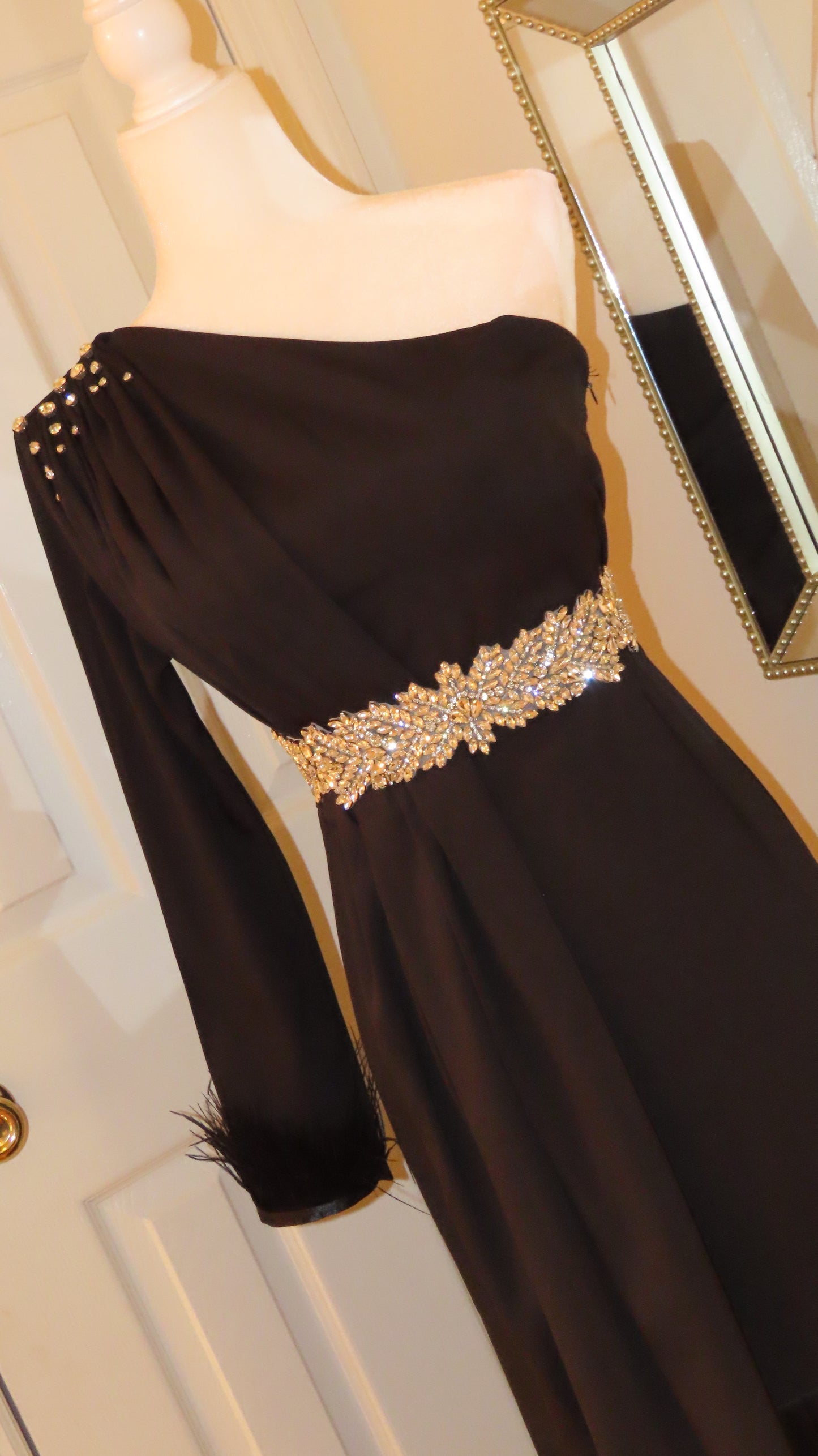 Black dress with selver crystal belt