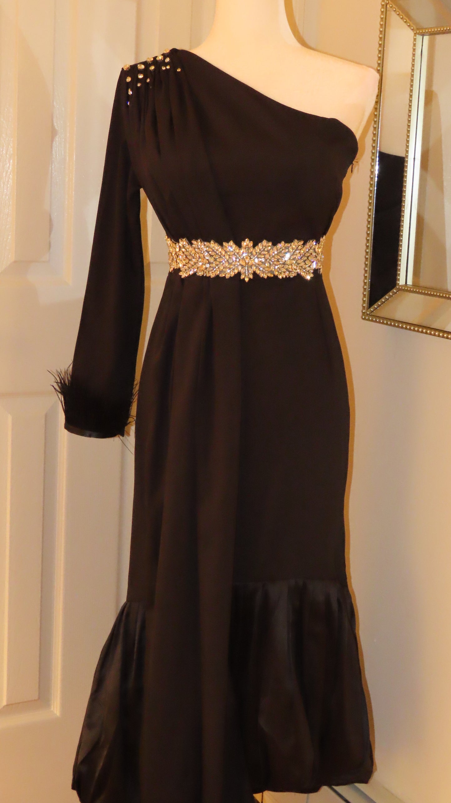 Black dress with selver crystal belt