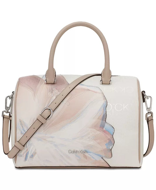 CALVIN KLEIN Ashley Top Zip Embossed Signature Floral Satchel