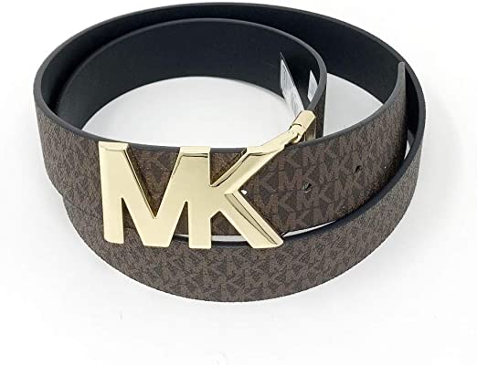 Michael Kors 38mm Leather Reversible MK Logo Plaque Buckle Belt