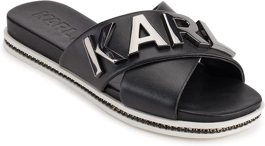 Karl Lagerfeld Paris Women's Janie Slide Criss Cross Flat Sandal